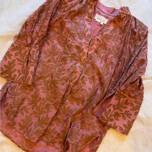 Anthropologie bell sleeve shirt pink and orange embroidery